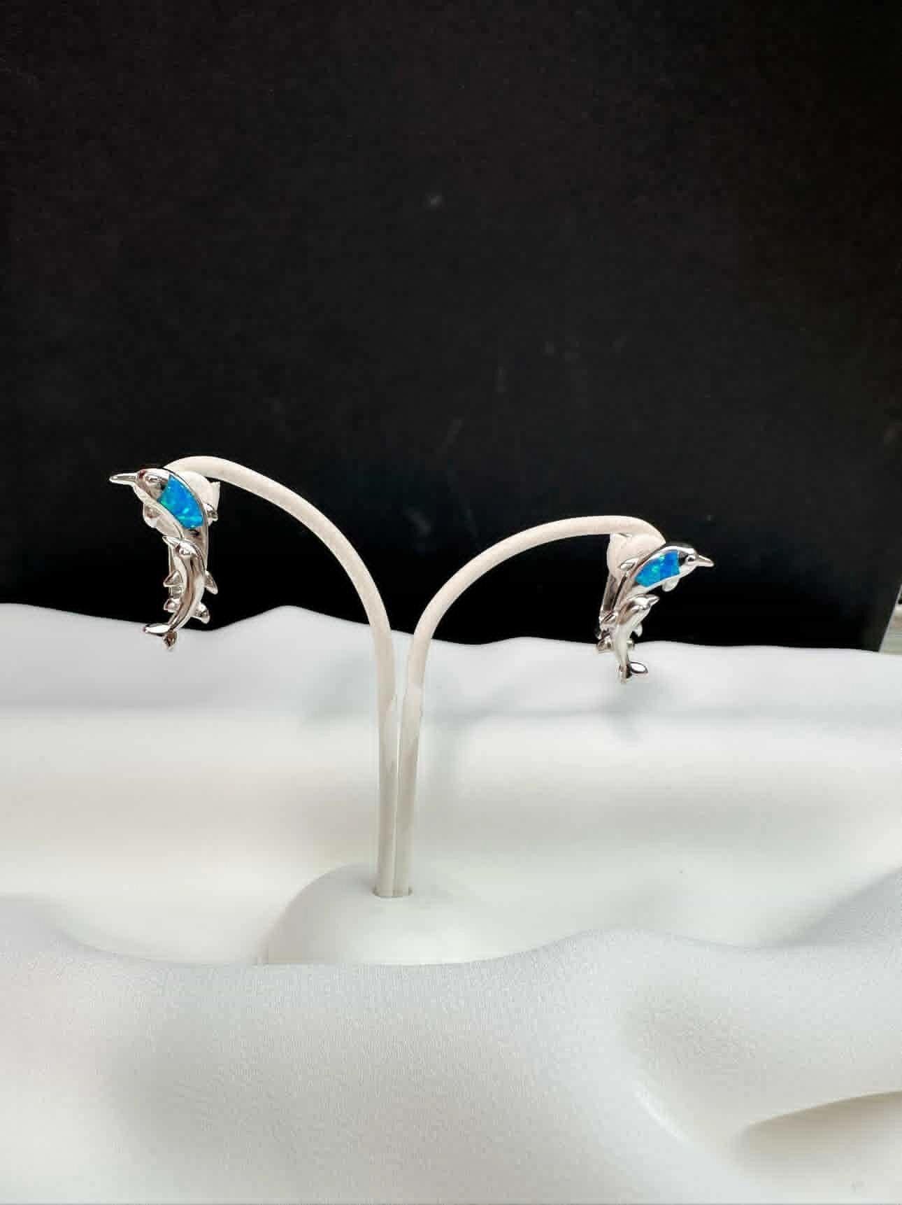 Opal Taşlı Yunus Balığı Küpe