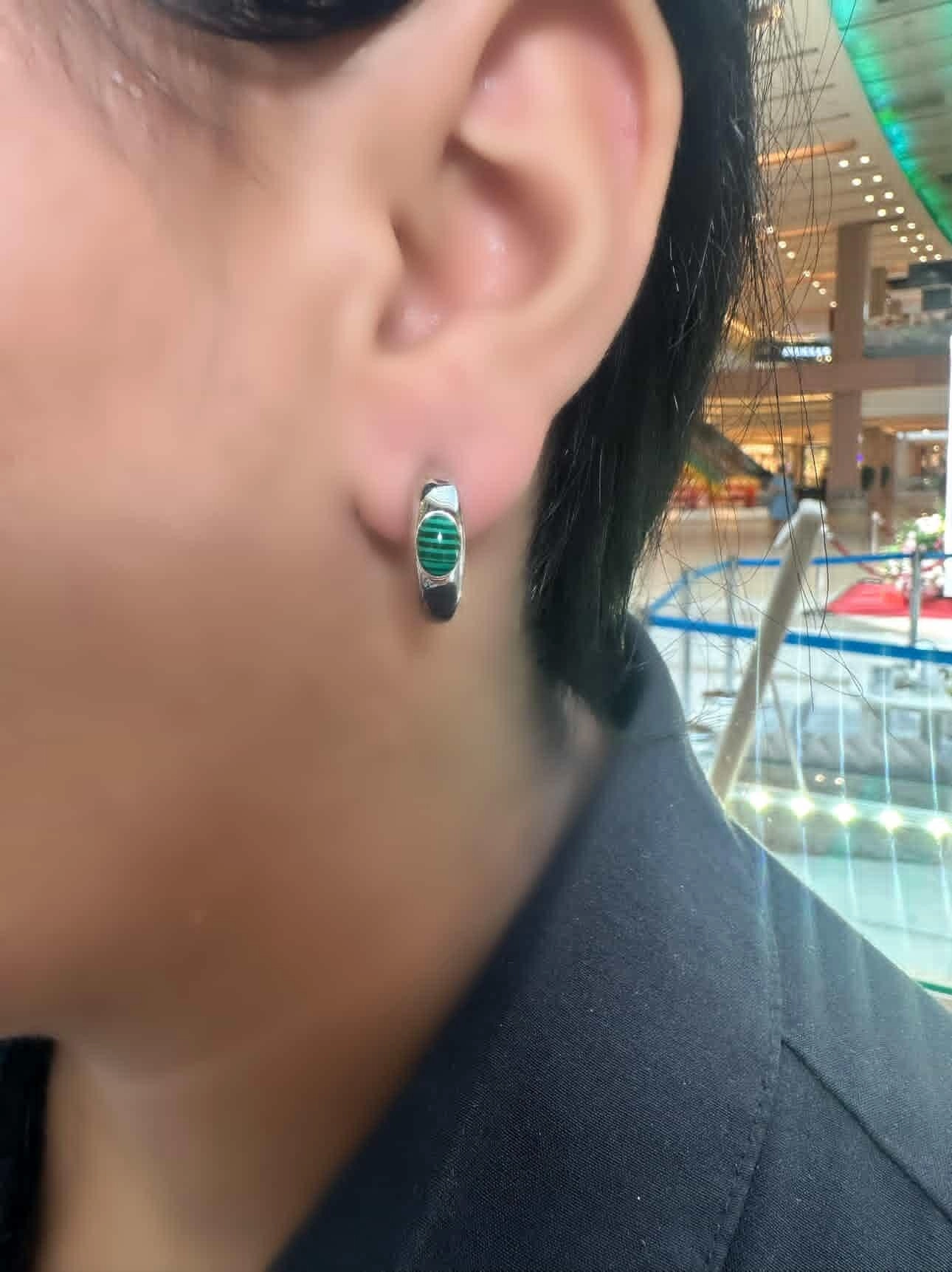 Malahit Taşlı Halka Küpe