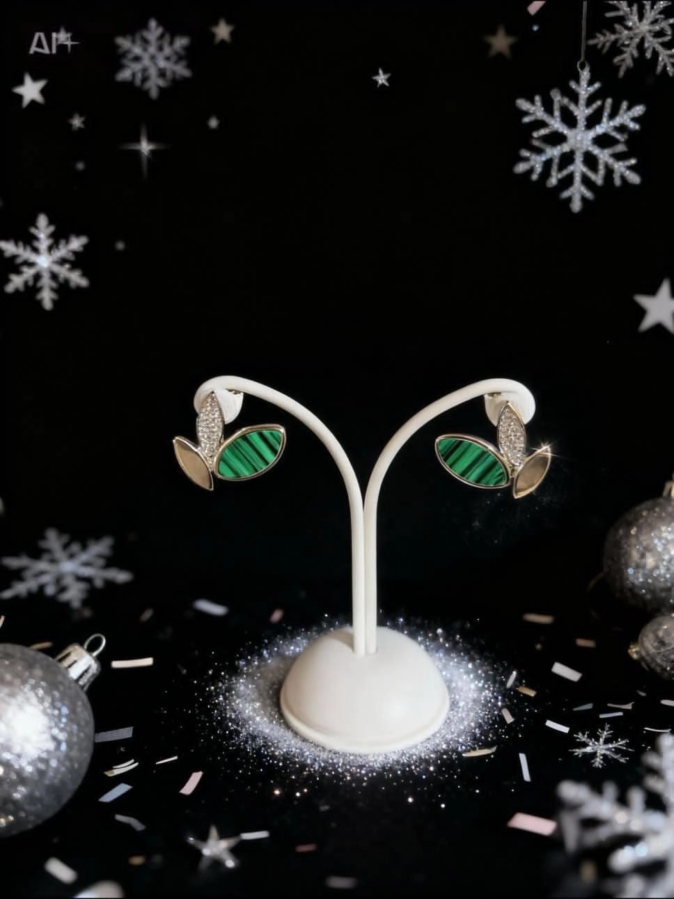 Malahit Taşlı Yaprak Küpe