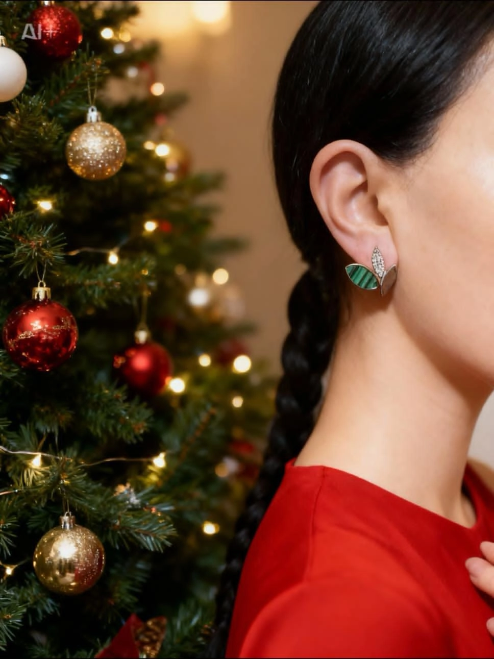 Malahit Taşlı Yaprak Küpe