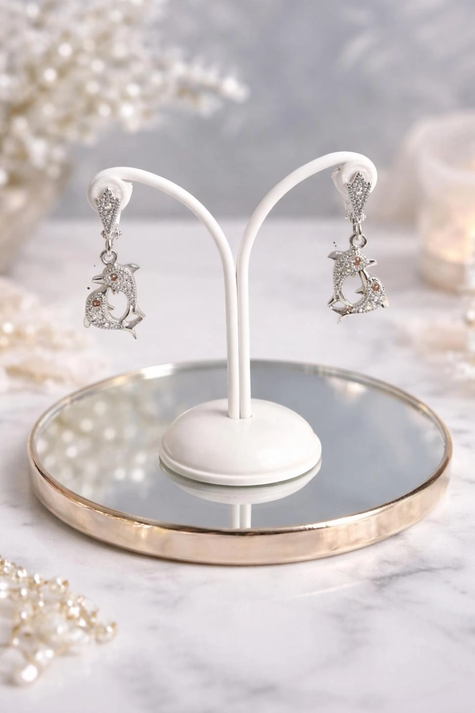 Markazit Taşlı Yunus Balığı Küpe