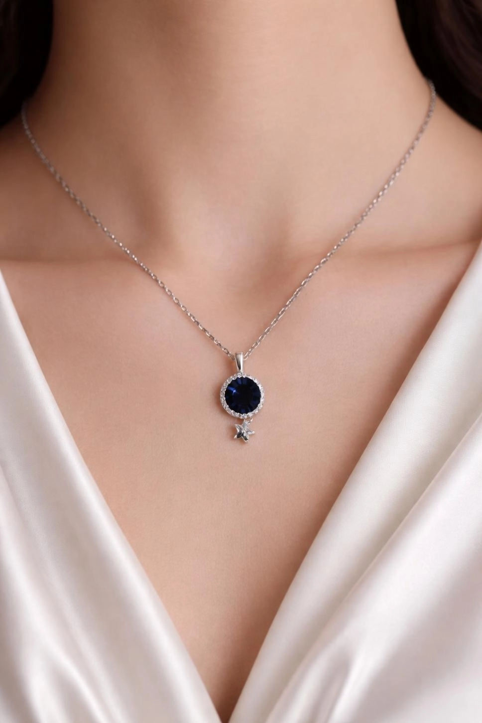 Safir Taşlı Sallantılı Yıldız Kolye