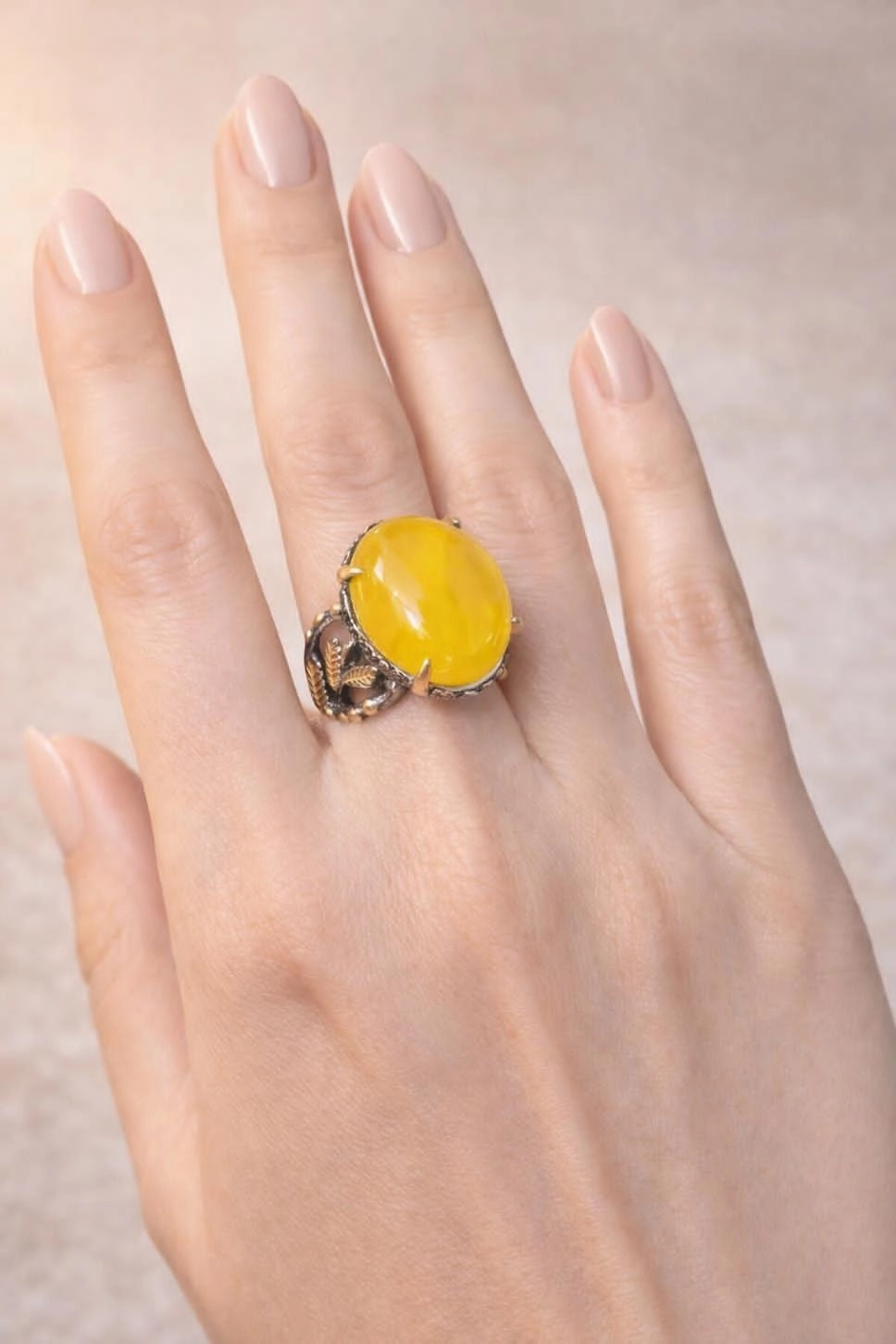 Kehribar Taşlı Yüzük