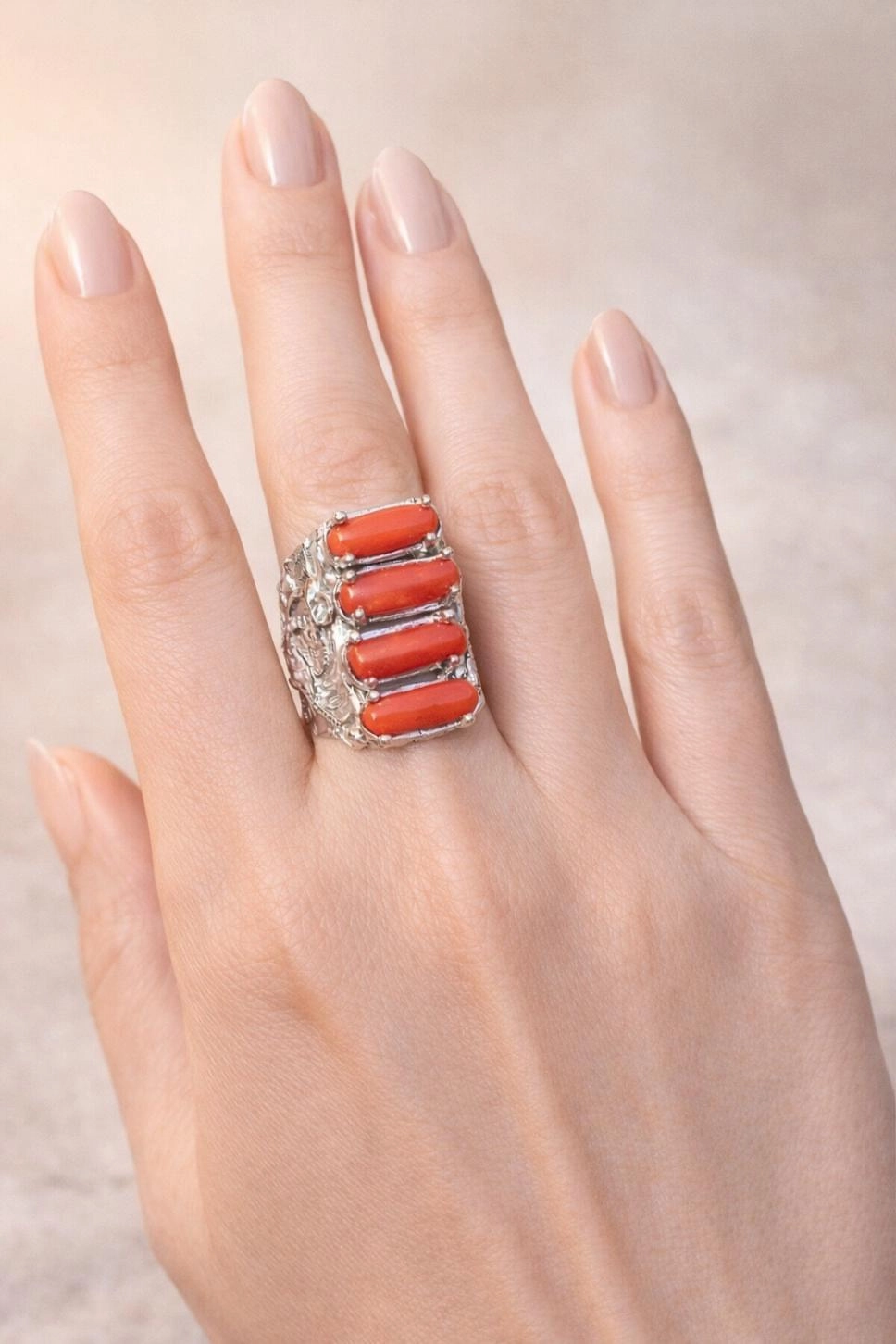 Mercan Taşlı Tasarım Yüzük