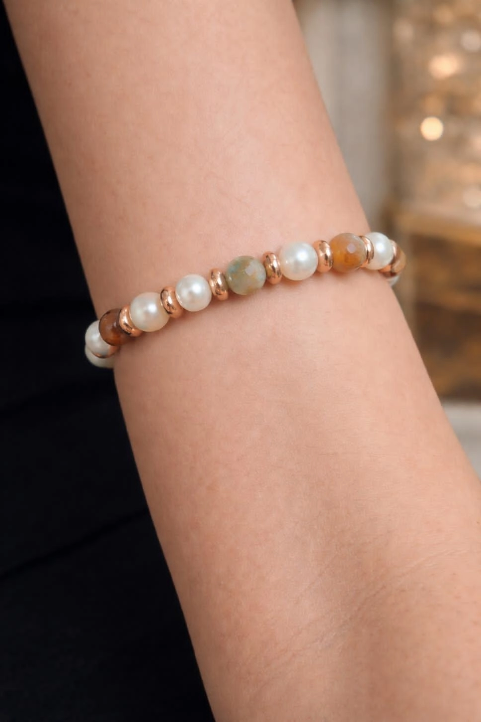 Akik Ve İnci Taşlı Bileklik