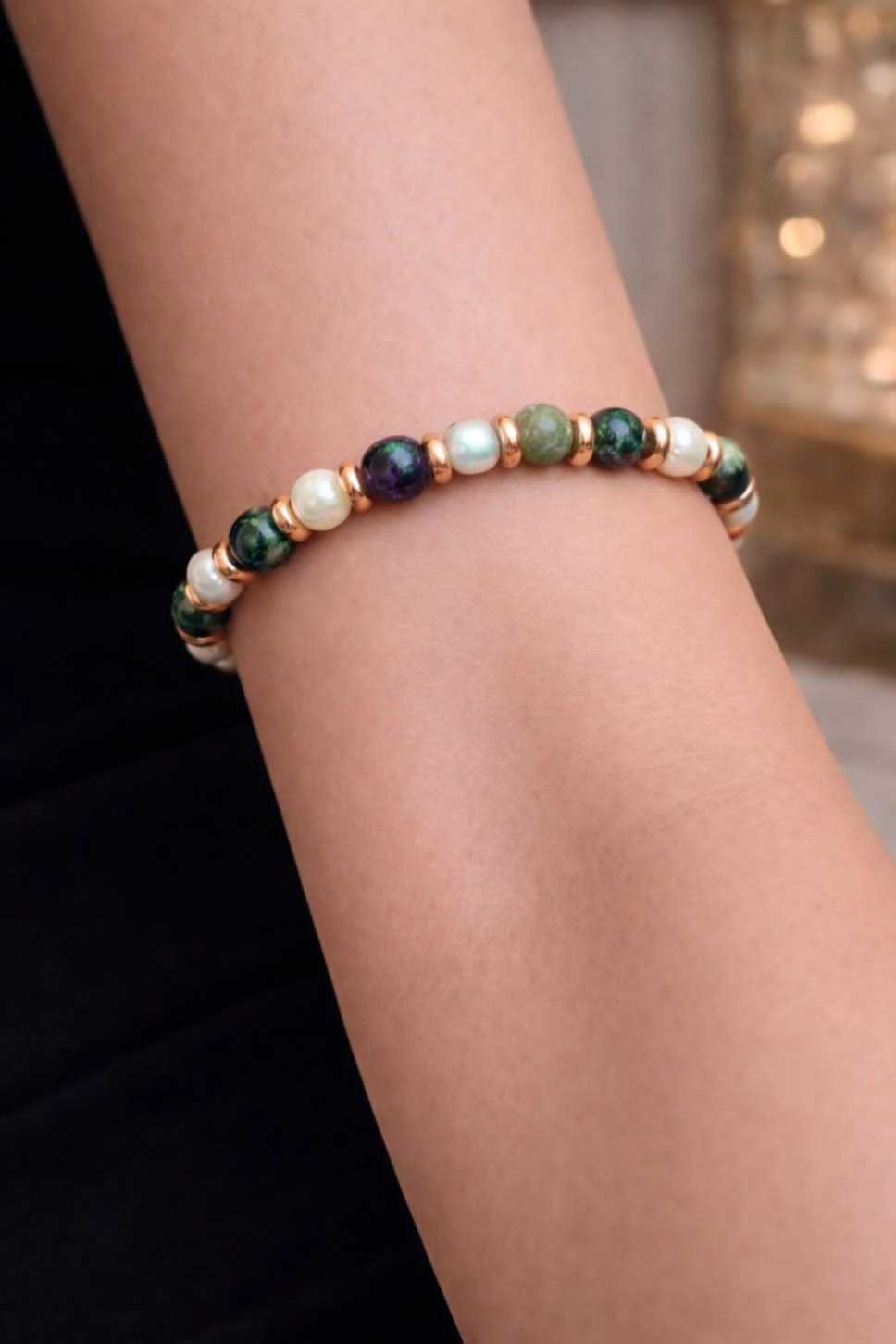 Kaplan Gözü Ve İnci Taşlı Bileklik