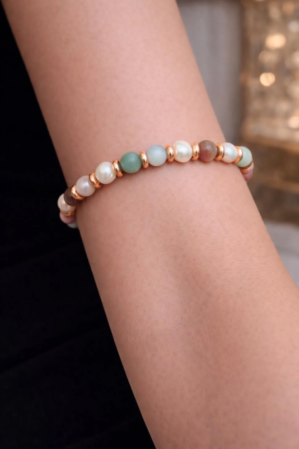 Akik Ve İnci Taşlı Bileklik