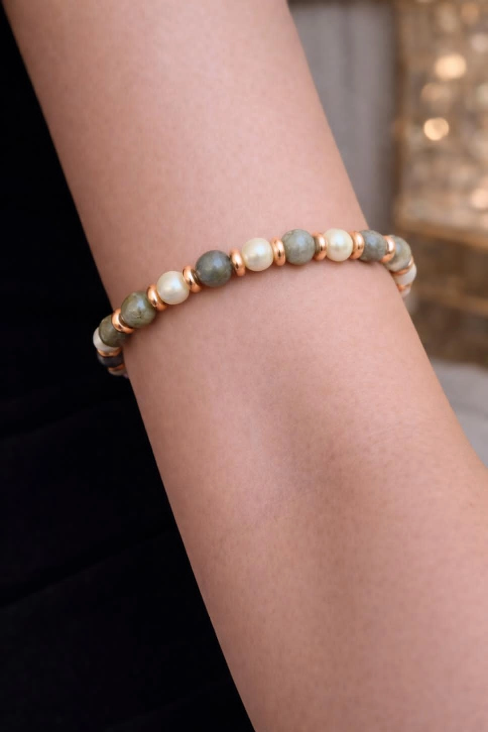 Labrodanit Ve İnci Taşlı Bileklik