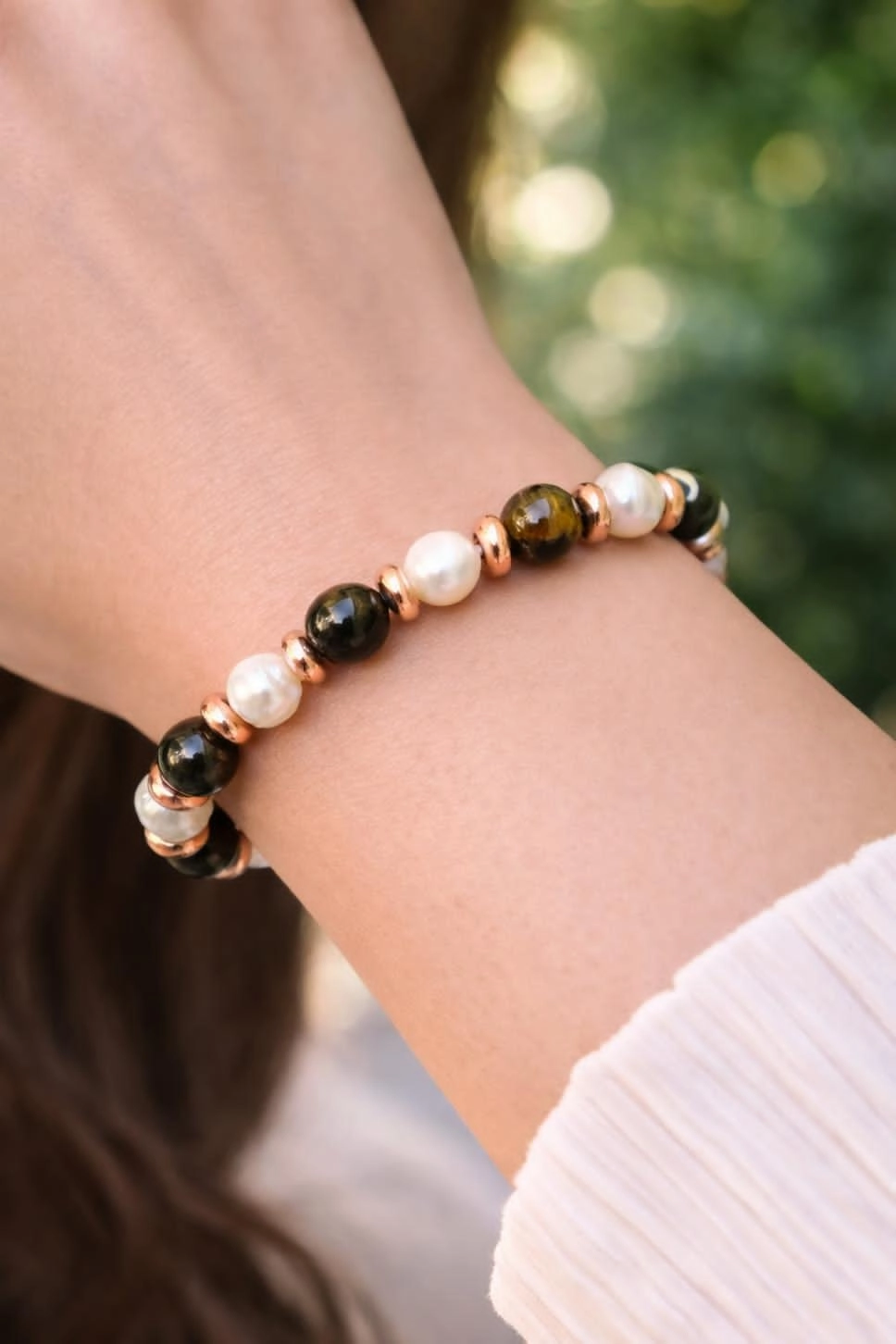 Kaplan Gözü Ve İnci Taşlı Bileklik