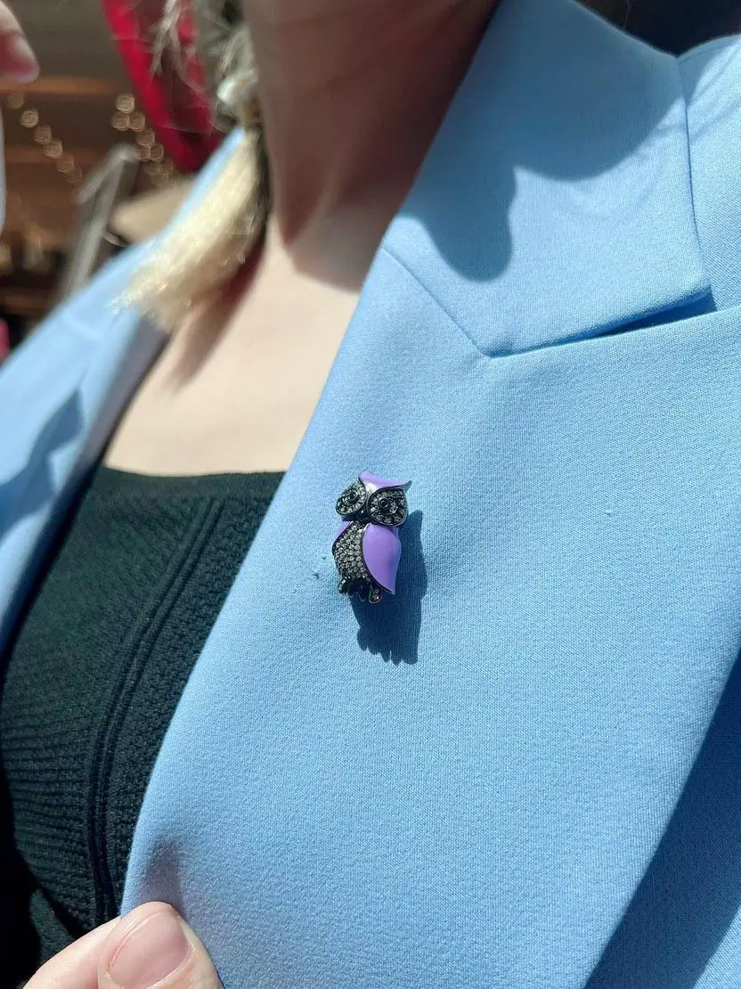 Siyah Rodajlı Ve Mineli Baykuş Broş