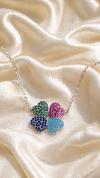 Renkli Taşlı Yonca Kolye 