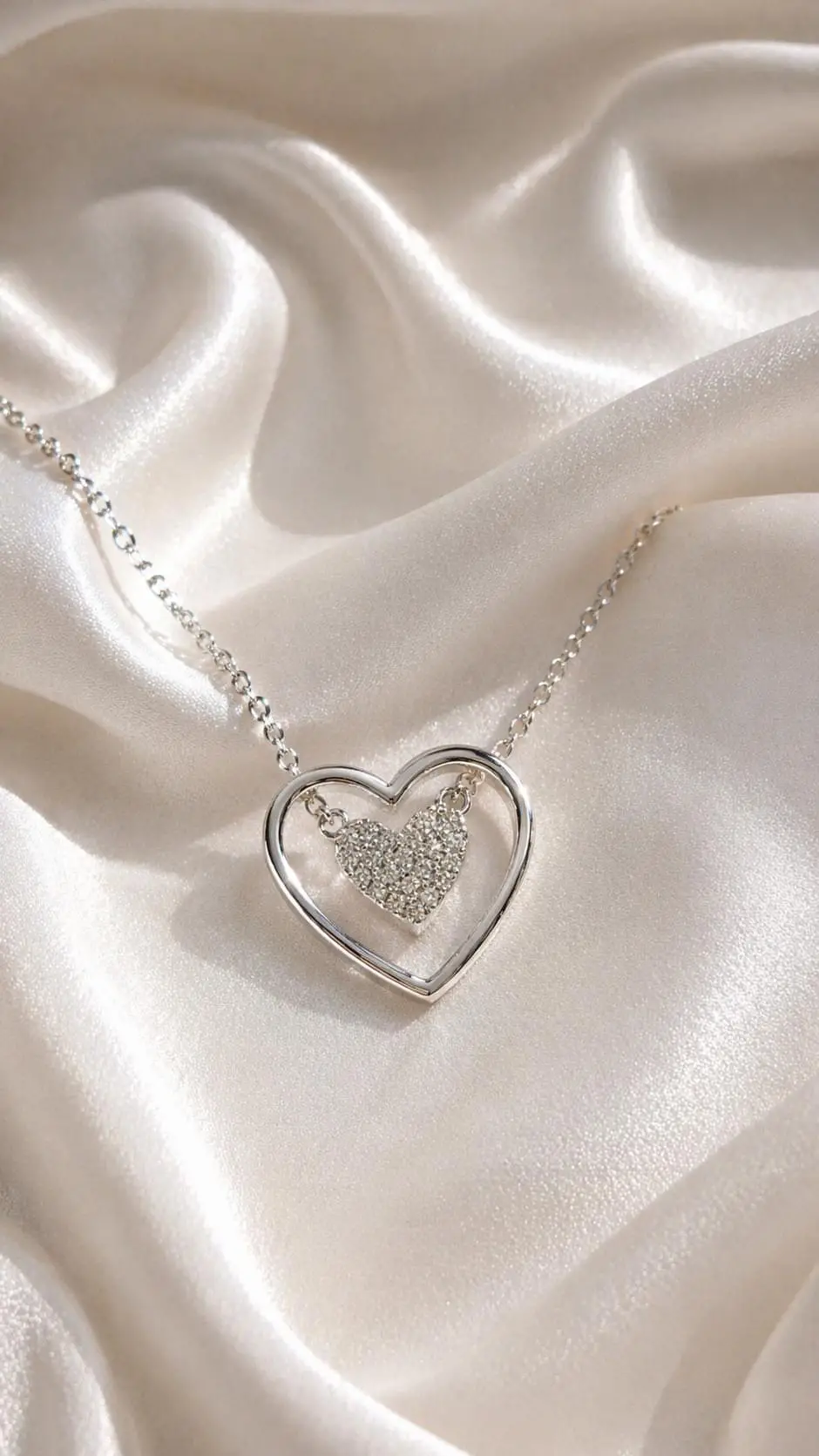 Taşlı Çift Kalp Kolye 