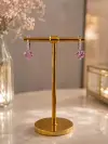 Pembe Kuvars Taşlı  Kalp Küpe 