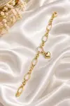 Oval Zincirli Kalp Detaylı Bileklik 